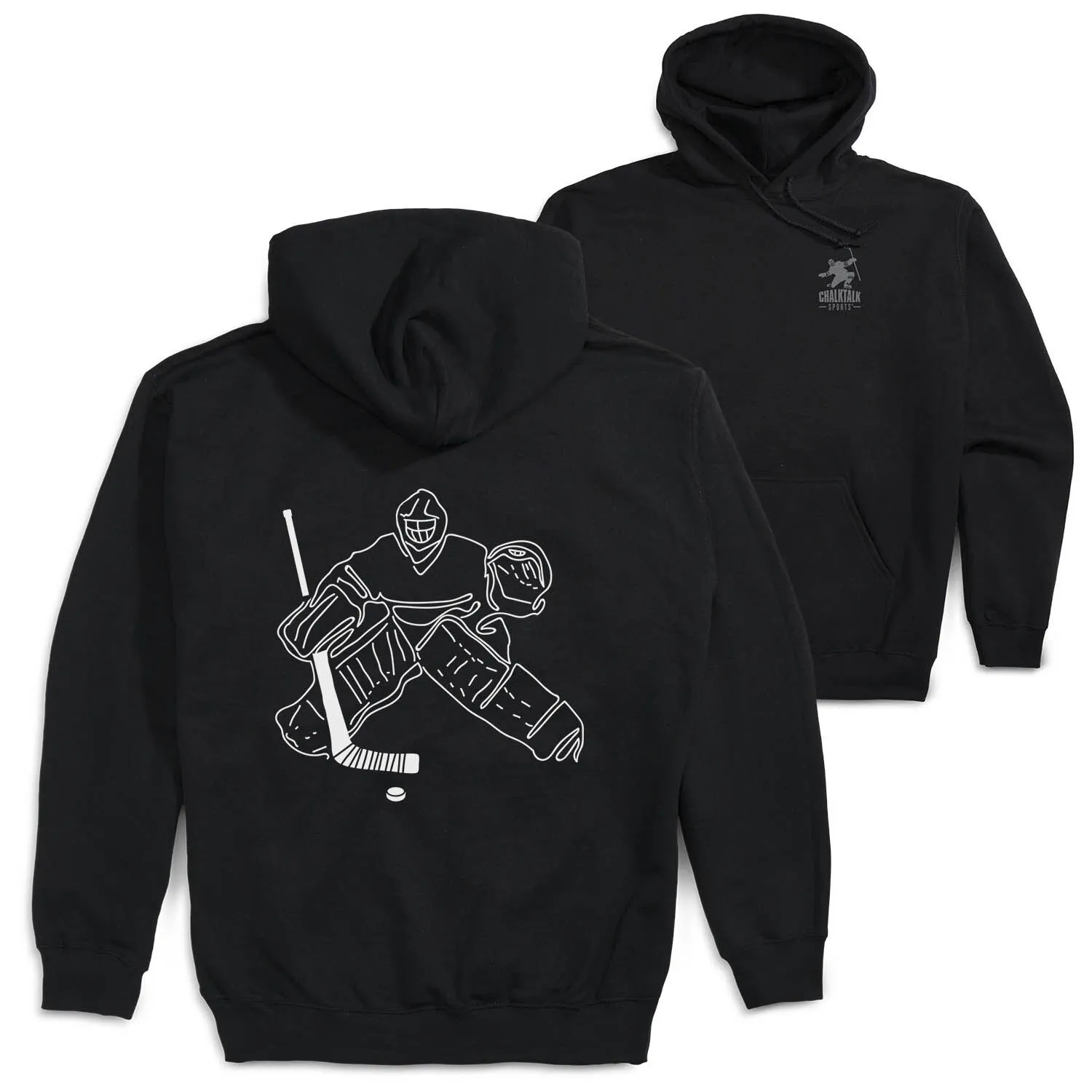 Hockey Hooded Sweatshirt - Hockey Goalie Sketch (Back Design) 